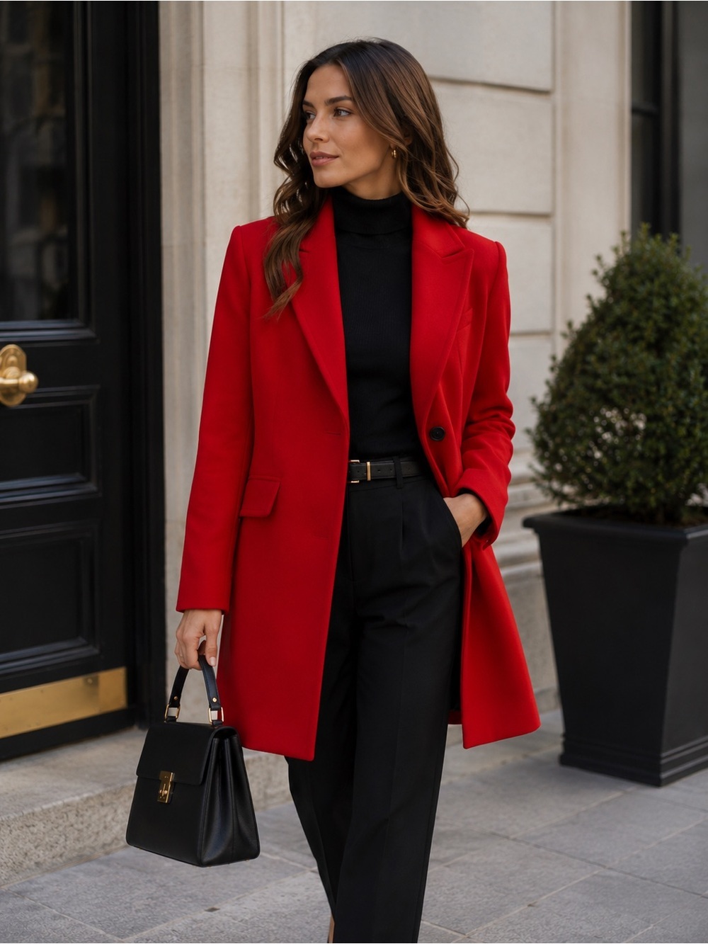 NWOT BCBGMaxAzria Red Wool Blend Tailored Coat XS Classic Notched Lapel Winter